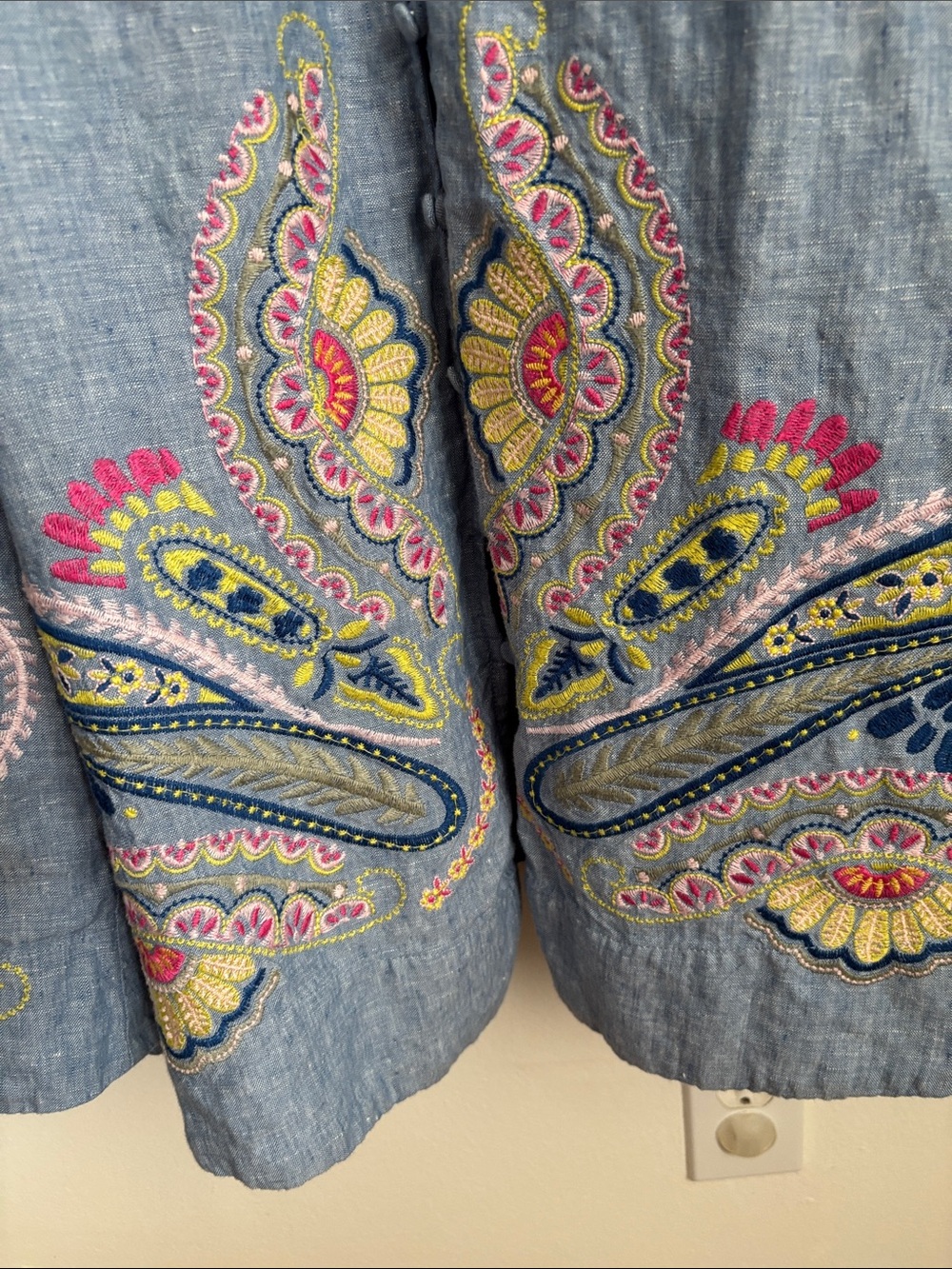 Boden Blue Linen Delicately Embroidered Sleeveless Maxi Dress 8R Cotton Lined - Picture 4 of 9